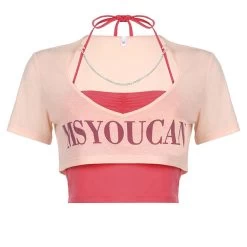 Sweet Letters Print Loose Two-piece Tops -Kawaii Fashion Shop Korean Style Women Tops 2022 Summer New Print Letter Pleated Backless Lace Up Knot Blouse Two.jpg 640x640