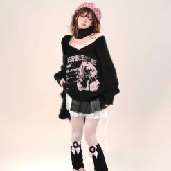 Korean Sweet Girl Style Cartoon Comic Embroidery V-neck Sweater 12 Korean Sweet Girl Style Cartoon Comic Embroidery V-neck Sweater -Kawaii Fashion Shop Korean Sweet Girl Style Cartoon Comic Embroidery V neck Sweater 6