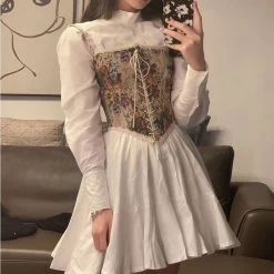 Kawali Vintage Bandage Dress -Kawaii Fashion Shop Korean Vintage Kawali Dress Women Elegant Casual Summer Print Floral Mini Dress Female Pretty Party Bandage 1