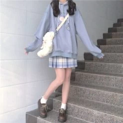 Kawaii Bear Printed Loose Hoodies -Kawaii Fashion Shop Korean version of the college style loose cute bear print plus velvet hooded sweater women 2019 2