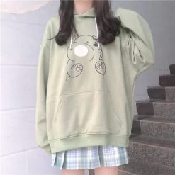 Kawaii Bear Printed Loose Hoodies -Kawaii Fashion Shop Korean version of the college style loose cute bear print plus velvet hooded sweater women 2019 3