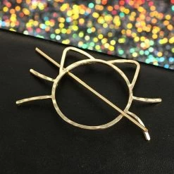 Meow Metal Hair Clip -Kawaii Fashion Shop Ladies Geometric Meow Cat Pierced Hair Clip Cute Metallic Slide Comb Hairpin Shawl Pin Brooch Styling 2