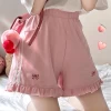 Kawaii Bow Aesthetic Loose High Waist Shorts 2 Kawaii Bow Aesthetic Loose High Waist Shorts -Kawaii Fashion Shop Ladies Summer Kawaii Bow Embroidery Elastic High Waist Wide Letg Shorts Women Jk Lolita Sweet Cute