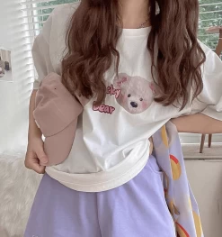 Kawaii Bow Aesthetic Loose High Waist Shorts -Kawaii Fashion Shop Ladies Summer Kawaii Bow Embroidery Elastic High Waist Wide Letg Shorts Women Jk Lolita Sweet Cute 3