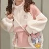 Kawaii Pink Lambswool Fuzzy Hoodie -Kawaii Fashion Shop Lambswool Hoodies Women Autumn Fuzzy Hoodies Patchwork Pocket Warm Faux Fur Sweatshirts Aesthetic Oversized Female Girls