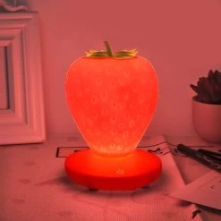 Cute Strawberry Lamp -Kawaii Fashion Shop Led Energy saving Lamp Children with Sleeping Night Light Fun Strawberry Shape USB Charging Silicone Lamp 2