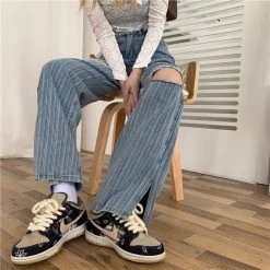 Kawaii Cutout Beaded Denim Pants 10 Kawaii Cutout Beaded Denim Pants -Kawaii Fashion Shop Light Blue Denim Trousers Vintage Heart shaped Hole Wide Leg Pants Women Korean Straight Long Pants 3