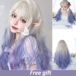 Lolita Long Wave Cosplay Pink Wigs With Bangs -Kawaii Fashion Shop Lolita Synthetic Hair Wigs For Women Long Wave Blonde Black Pink Wig With Bangs Cosplay Halloween 5