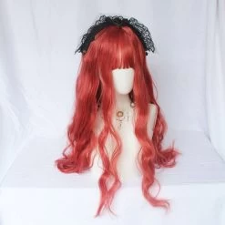 Kawaii Orange Long Hair Wave Wig 10 Kawaii Orange Long Hair Wave Wig -Kawaii Fashion Shop Long Hair Wave Orange Synthetic Wig Bangs Women s Natural Party Wigs Heat Resistant Hair Breathable 3