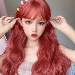 Kawaii Orange Long Hair Wave Wig 12 Kawaii Orange Long Hair Wave Wig -Kawaii Fashion Shop Long Hair Wave Orange Synthetic Wig Bangs Women s Natural Party Wigs Heat Resistant Hair Breathable 5