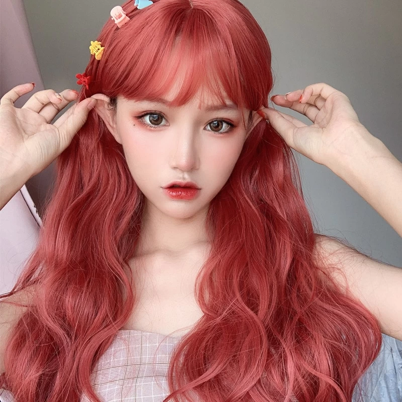 Kawaii Orange Long Hair Wave Wig 7 Kawaii Orange Long Hair Wave Wig - Image 5