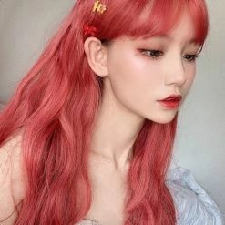 Kawaii Orange Long Hair Wave Wig 13 Kawaii Orange Long Hair Wave Wig -Kawaii Fashion Shop Long Hair Wave Orange Synthetic Wig Bangs Women s Natural Party Wigs Heat Resistant Hair Breathable 6