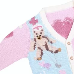 Kawaii Call A Medic Cardigan -Kawaii Fashion Shop Long Sleeve V neck Cartoon Embroidery Loose Knit Cardigan Jacket Nurse Sick Bears Love Knit Jacket 3
