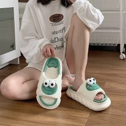 Kawaii Cartoon Frog Casual Slippers -Kawaii Fashion Shop Lovely Frog Linen Slippers Women Couples Non Slip Thick Soled Spring Summer Cotton Linen Cool Slippers 2