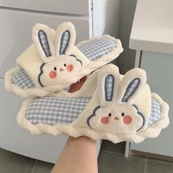 Kawaii Cartoon Bunny Lattice Casual Slippers 7 Kawaii Cartoon Bunny Lattice Casual Slippers -Kawaii Fashion Shop Lovely Rabbit Linen Slipper Women Cotton And Linen Slippers Female Spring And Summer Household Antiskid Flip 2