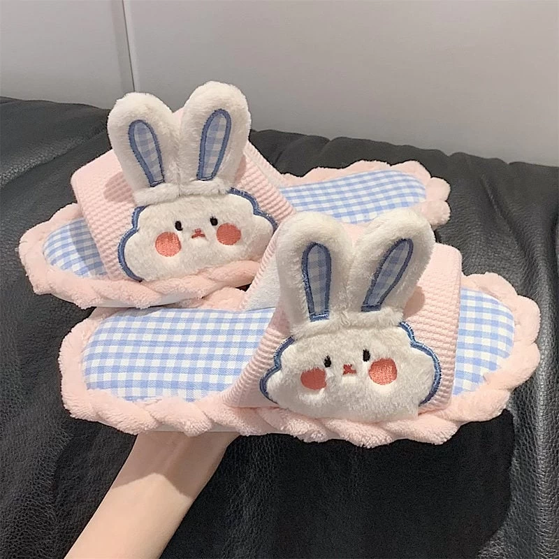 Kawaii Cartoon Bunny Lattice Casual Slippers 3 Kawaii Cartoon Bunny Lattice Casual Slippers