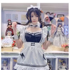 Japanese Cosplay Black Maid Lolita Dress -Kawaii Fashion Shop Maid Cosplay Costume Japanese Anime Lolita Maid Apron Uniform Carnival Party Princess Dress For Girl Cute 2