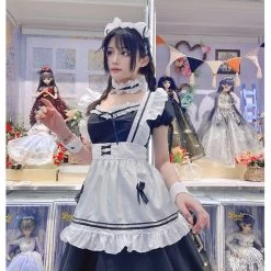 Japanese Cosplay Black Maid Lolita Dress -Kawaii Fashion Shop Maid Cosplay Costume Japanese Anime Lolita Maid Apron Uniform Carnival Party Princess Dress For Girl Cute 3
