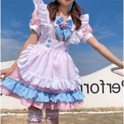 Cute Maid Uniform Dress -Kawaii Fashion Shop Maid Costume Cute Plus Size 2XL 3XL 4XL Pink And Blue Dress For Women Plus Size 4
