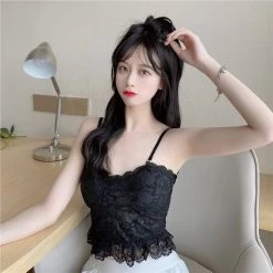 Kawaii Strappy Lace Bustier -Kawaii Fashion Shop Make firm offers lace the back strap cross sexy condole belt vest with breast pad 2