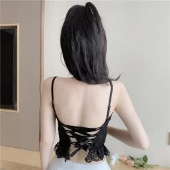 Kawaii Strappy Lace Bustier -Kawaii Fashion Shop Make firm offers lace the back strap cross sexy condole belt vest with breast pad 3