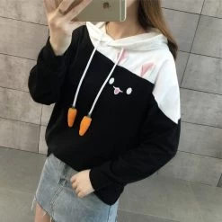 Carrot Bunny Hoodie 7 Carrot Bunny Hoodie -Kawaii Fashion Shop Merry Pretty Women Hoodies Animal Lovely Pullover Kawaii Rabbit Sweatshirt Cute Bunny Graphic Outerwear Pink Black 1