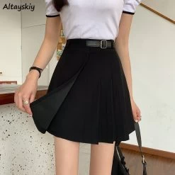 Korean Fashion JK High-waisted Pleated Skirt -Kawaii Fashion Shop Mini Pleated Skirts Women Sashes Empire Autumn New Tender Patchwork Classy Simple Sexy Aesthetic Fashion All 2