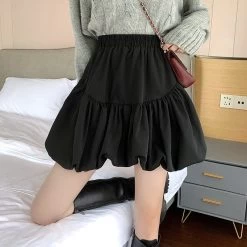 Korean Fashion High-waisted Ruffles Pleated Skirt 11 Korean Fashion High-waisted Ruffles Pleated Skirt -Kawaii Fashion Shop Mini Skirts Women Folds Design Ball Gown Sweet Autumn Clothes Harajuku BF Elastic Waist College Simple 3