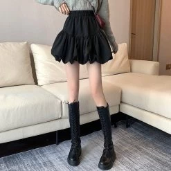 Korean Fashion High-waisted Ruffles Pleated Skirt 12 Korean Fashion High-waisted Ruffles Pleated Skirt -Kawaii Fashion Shop Mini Skirts Women Folds Design Ball Gown Sweet Autumn Clothes Harajuku BF Elastic Waist College Simple 4