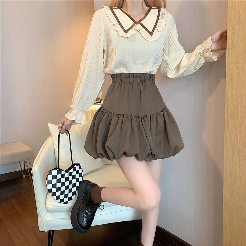 Korean Fashion High-waisted Ruffles Pleated Skirt 8 Korean Fashion High-waisted Ruffles Pleated Skirt - Image 6