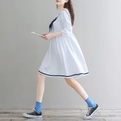 Sailor Girl Kawaii Vintage Dress 12 Sailor Girl Kawaii Vintage Dress -Kawaii Fashion Shop Mori Girl Lolita Teenage Casual Black Dress Japanese Vintage Long Sleeve Sailor Girls Uniform Cute Heart 4