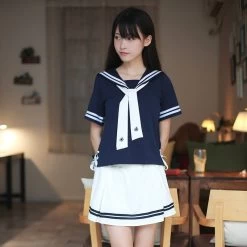 Japanese School Girls Uniform Set -Kawaii Fashion Shop New 2018 Hot Japanese School Uniform Girls Korean Uniform School Wear Summer White Navy Shirt Skirt 2