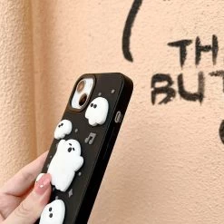 Cute Music Note 3D Ghost IPhone Case -Kawaii Fashion Shop New 3D Clay Cute Ghost Music Elf Cartoon Silicone Soft Case For iPhone 13 12 11 4