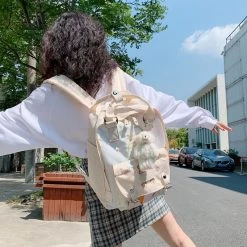 Kawaii Cartoon Hasp Backpack -Kawaii Fashion Shop New Cartoon Hasp Backpack Sweet Girl High School Student School Bag Large Capacity Oxford Cloth Handbag 2