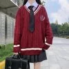 Japanese Sweet JK Uniform Sweater -Kawaii Fashion Shop New College Style Sweet JK Uniform Pullover Sweater Korean V neck Sweater Female Student Loose Outwear