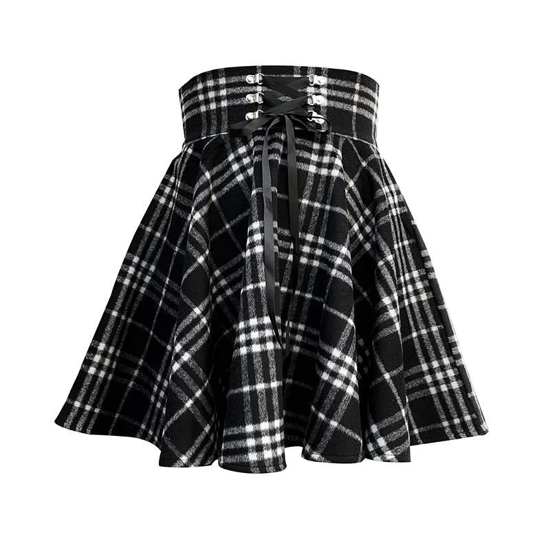 Punk Woolen High Waist Plus Size Plaid Skirt 6 Punk Woolen High Waist Plus Size Plaid Skirt - Image 4