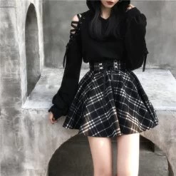 Punk Woolen High Waist Plus Size Plaid Skirt 12 Punk Woolen High Waist Plus Size Plaid Skirt -Kawaii Fashion Shop New Gothic Punk Harajuku Women Skirt 2021 Autumn Casual Red Black Plaid Pleated Woolen Female Fashion 4