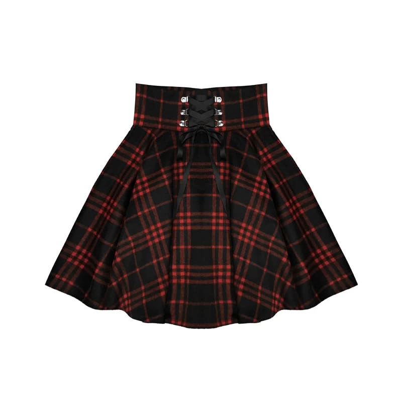 Punk Woolen High Waist Plus Size Plaid Skirt 8 Punk Woolen High Waist Plus Size Plaid Skirt - Image 6