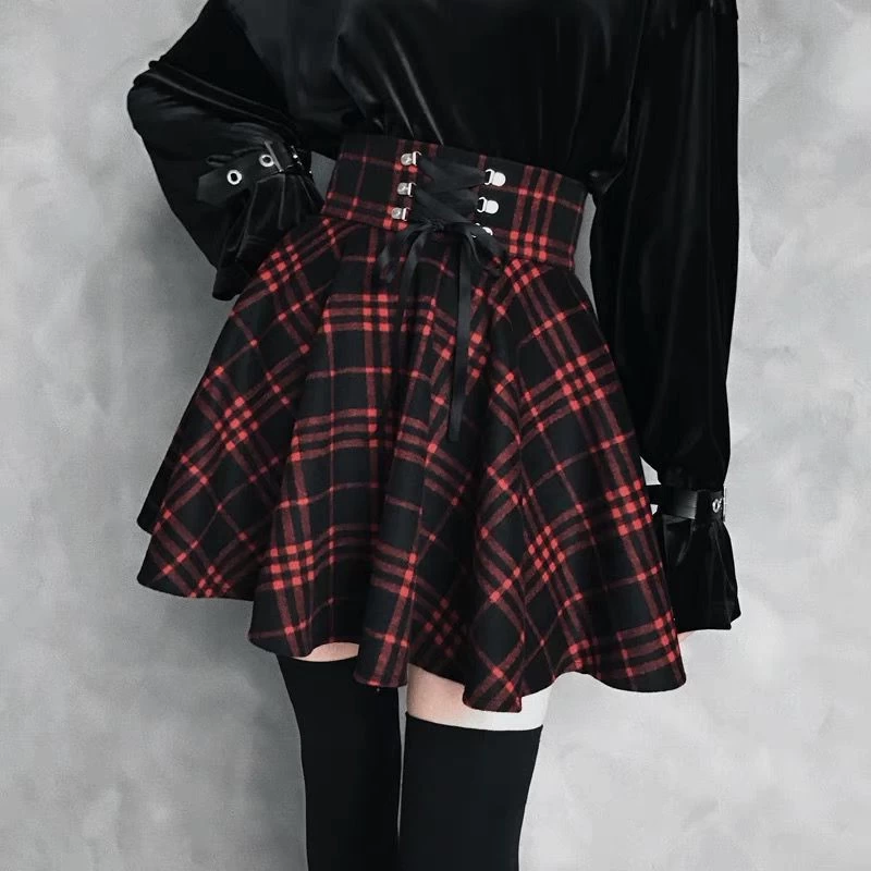 Punk Woolen High Waist Plus Size Plaid Skirt 3 Punk Woolen High Waist Plus Size Plaid Skirt
