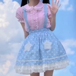 Kawaii Fashion Short-Sleeve Plaid Shirt -Kawaii Fashion Shop New Japanese Lolita Shirts Cute Girls Short Sleeve Retro Plaid Tops Woman Sweet Kawaii Peter Pan 4