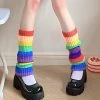 Lolita Rainbow Knitted Foot Cover -Kawaii Fashion Shop New Japanese Rainbow Leg Warmer Lolita Sweet Girl Winter Ball Knitted Foot Cover Women Socks Heap