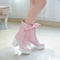 Kawaii High Heel Martin Boots -Kawaii Fashion Shop New Japanese sweet Platform Short Boots Lolita boots Rough heel High heeled Korean Harajuku Style Heavy 2