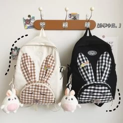 Kawaii Korea Bunny Ear Backpack 11 Kawaii Korea Bunny Ear Backpack -Kawaii Fashion Shop New Long Ear Bunny Female Backpack Bag Kawaii Cartoon Rabbit Girl School Bag Teen College Students 3