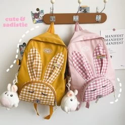 Kawaii Korea Bunny Ear Backpack 12 Kawaii Korea Bunny Ear Backpack -Kawaii Fashion Shop New Long Ear Bunny Female Backpack Bag Kawaii Cartoon Rabbit Girl School Bag Teen College Students 4