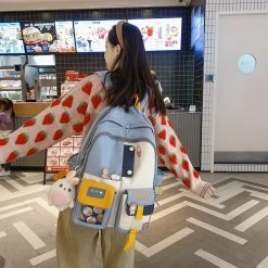 Simple Solid Color Teenage Girl Backpack 11 Simple Solid Color Teenage Girl Backpack -Kawaii Fashion Shop New Simple Fashion Bag Teenage Girl Backpack Solid Color College Student Schoolbag Large Capacity Canvas Washing 3
