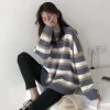 Korean Loose Striped Sweater -Kawaii Fashion Shop New Striped Sweater Women Student Turtleneck Korean Loose Long Knitting Pullover Sweater Winter Womens Tops Coat