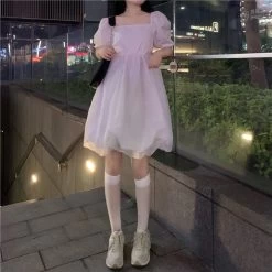 Kawaii Square Collar Lolita Dress -Kawaii Fashion Shop New Summer Lolita White Dress Harajuku Punk Lori Girl Sweet Preppy Style Kawaii Fashion Temperament Mini 2