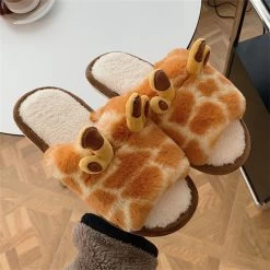 Cute Giraffe Inspired Slippers -Kawaii Fashion Shop New Winter Warm Women Cotton Shoe Cartoon Giraffe Female Home Slippers Fuzzy Indoor Flat Girly Slides 1
