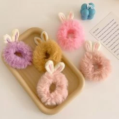Cute Ears Plush Hair Loop -Kawaii Fashion Shop New Women Girls Cute Plush Rabbit Ears Elastic Hair Bands Sweet Hair Tie Decorate Rubber Bands 4