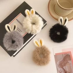 Cute Ears Plush Hair Loop -Kawaii Fashion Shop New Women Girls Cute Plush Rabbit Ears Elastic Hair Bands Sweet Hair Tie Decorate Rubber Bands 5